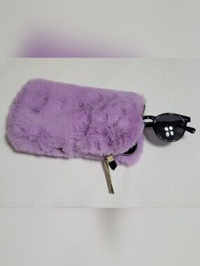 Quay Australia Plush Faux Fur Sunglasses/Phone Case Purple